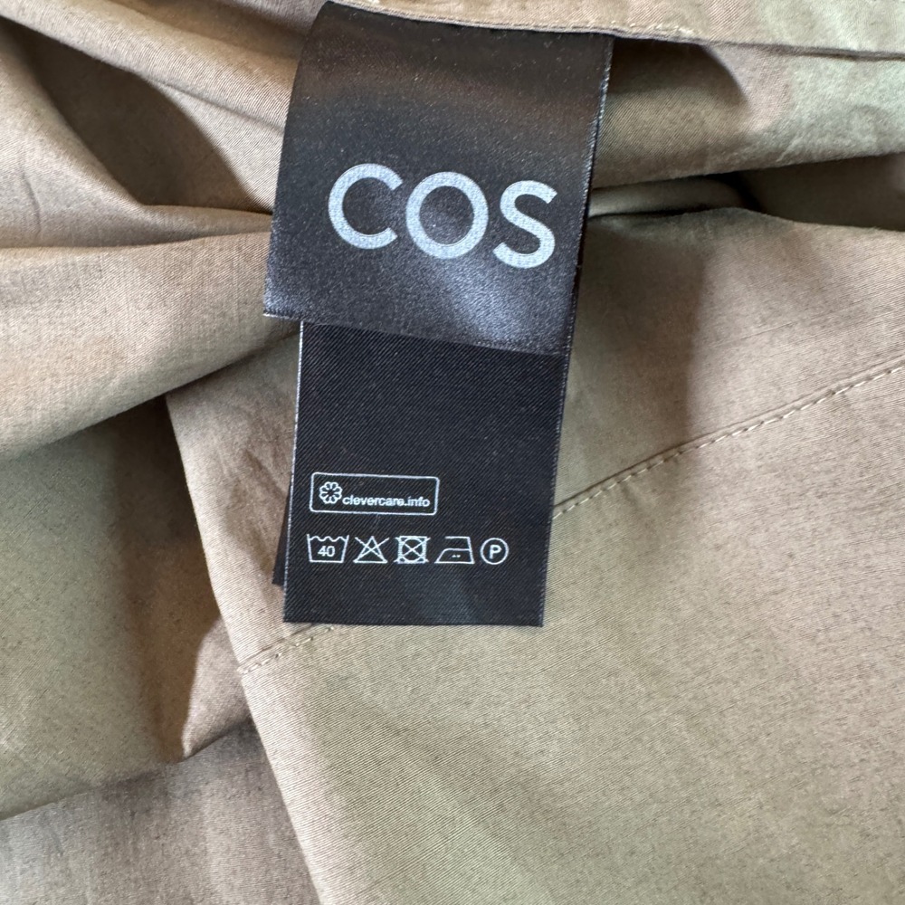 COS Cotton Utility Midi Shirt Dress 8 Khaki Long Sleeve Flap Pockets Minimalist - Picture 4 of 8